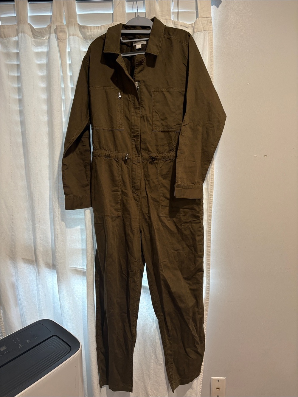 Outerknown Station Utility Jumpsuit Olive Branch Green Women’s Size L Organic